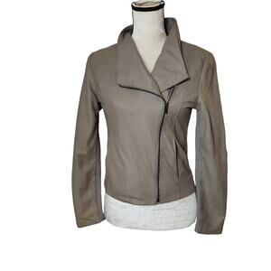 Vince Womens Leather Scuba Jacket Cross Over Zip Up Tan Moto Waist Length
